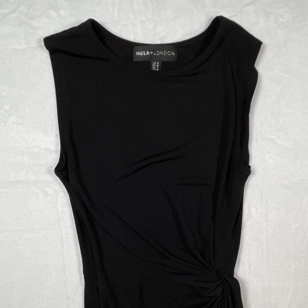 Mela London Black Sleeveless Ruched Midi Sheath Jersey Dress Size 4 XS